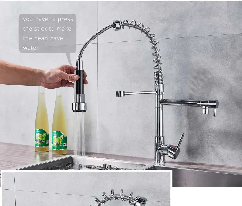 Rozin Black Spring Pull Down Kitchen Sink Faucet Deck Mounted Dual Spout Hot & Cold Water Mixer Tap Crane,Single Handle,SUS 304