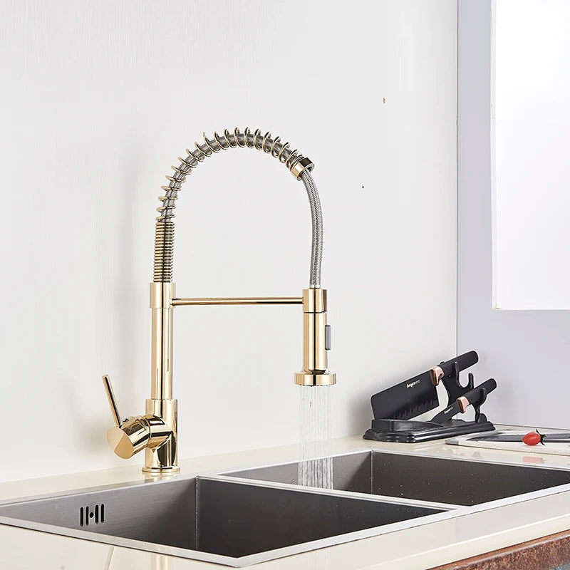 Matte Black Pull Down Kitchen Faucet Chrome Dual Modes Nozzle Hot Cold Water Mixer Crane Tap Brass Spring Kitchen Sink Faucets