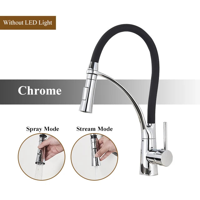 Brushed Nickel Rubber Kitchen Faucet Mixer Tap Rotation Pull Down Stream Sprayer Taps Hot Cold Water Tap One Handle Kitchen Tap