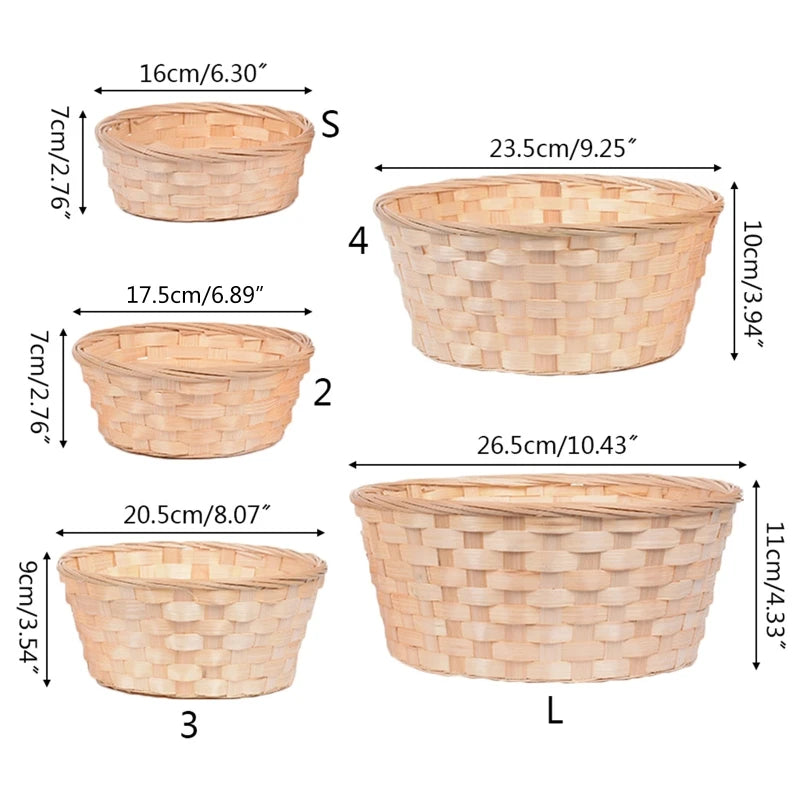 Bamboo Woven Bread Basket Fruit Vegetables Egg Storage Basketry Snacks Container