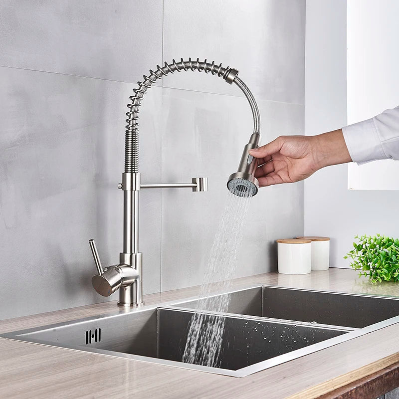 Matte Black Pull Down Kitchen Faucet Chrome Dual Modes Nozzle Hot Cold Water Mixer Crane Tap Brass Spring Kitchen Sink Faucets