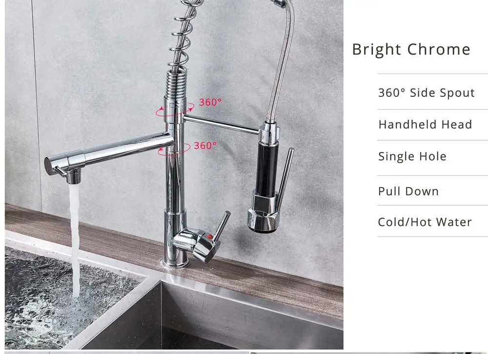 Rozin Black Spring Pull Down Kitchen Sink Faucet Deck Mounted Dual Spout Hot & Cold Water Mixer Tap Crane,Single Handle,SUS 304