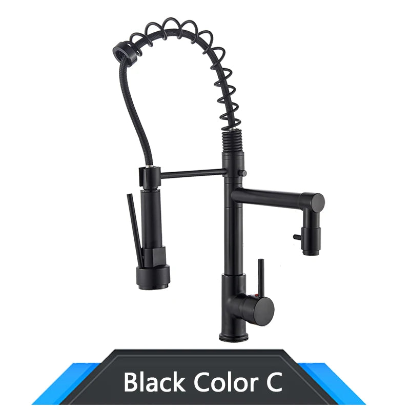 Rozin Black Spring Pull Down Kitchen Sink Faucet Deck Mounted Dual Spout Hot & Cold Water Mixer Tap Crane,Single Handle,SUS 304