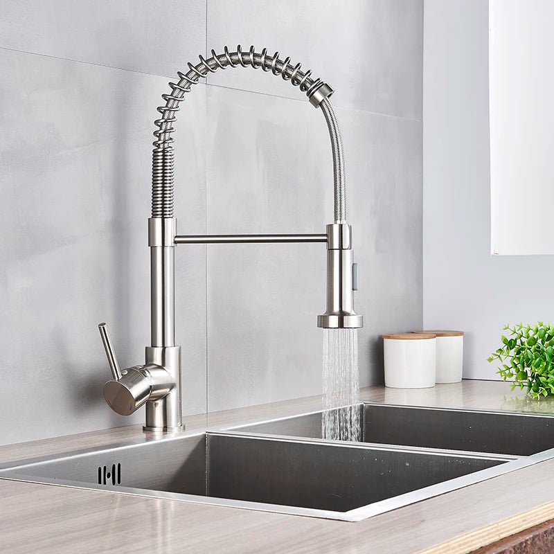 Matte Black Pull Down Kitchen Faucet Chrome Dual Modes Nozzle Hot Cold Water Mixer Crane Tap Brass Spring Kitchen Sink Faucets