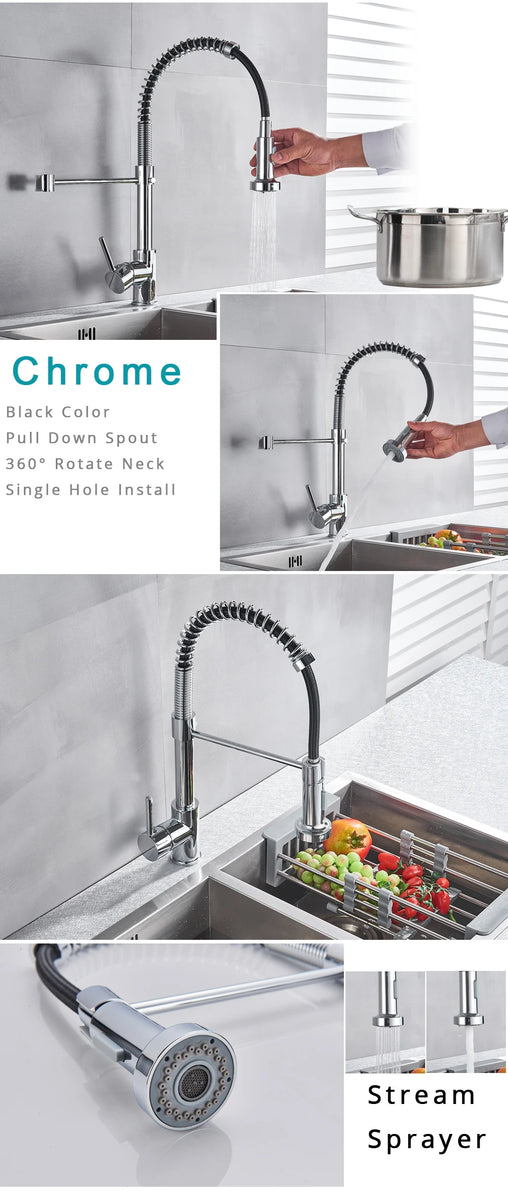 Rozin Brushed Nickel Kitchen Faucet Deck Mounted Mixer Tap 360 Degree Rotation Stream Sprayer Nozzle Kitchen Sink Hot Cold Taps