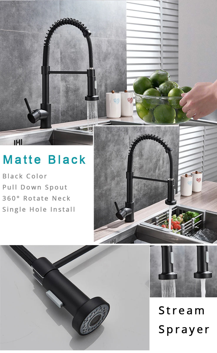 Rozin Brushed Nickel Kitchen Faucet Deck Mounted Mixer Tap 360 Degree Rotation Stream Sprayer Nozzle Kitchen Sink Hot Cold Taps