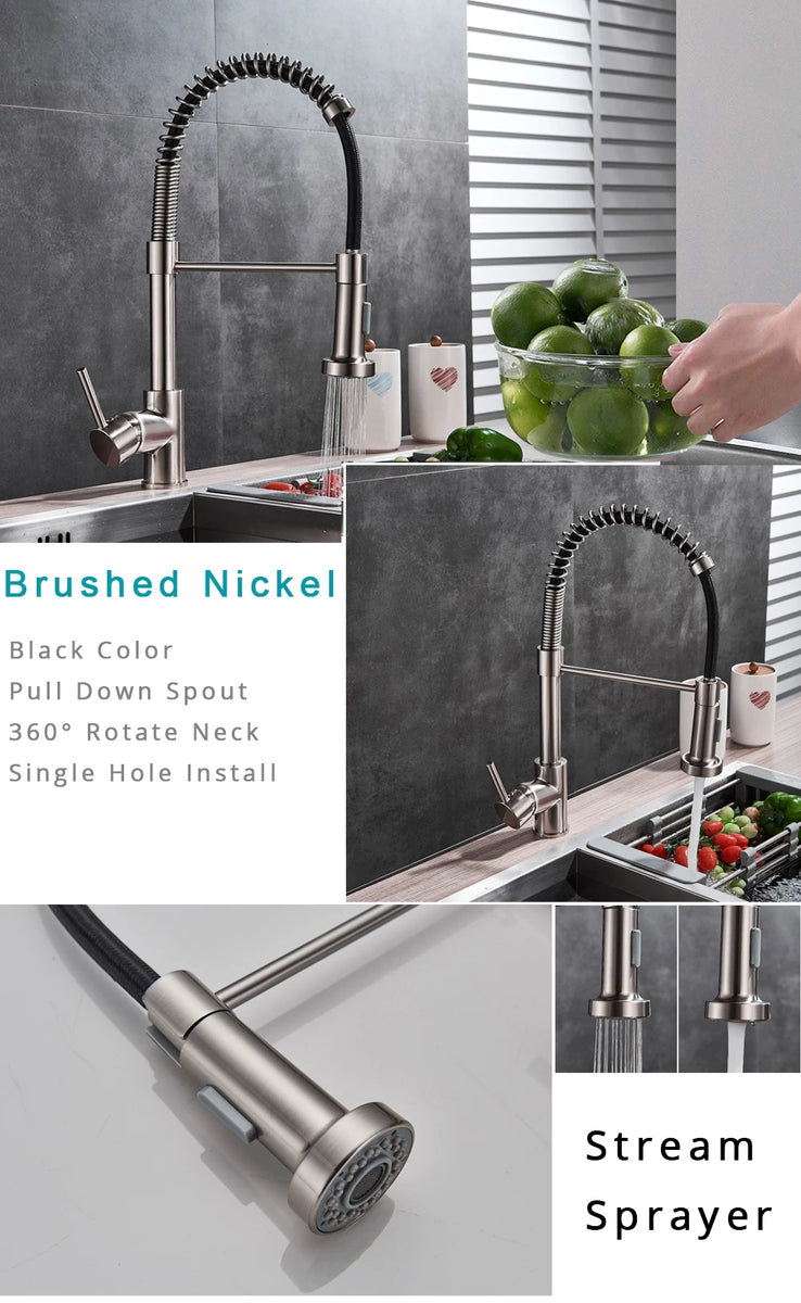 Rozin Brushed Nickel Kitchen Faucet Deck Mounted Mixer Tap 360 Degree Rotation Stream Sprayer Nozzle Kitchen Sink Hot Cold Taps