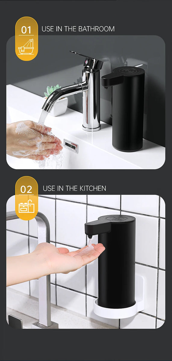 Black Sensor Non-contact Liquid Soap Dispenser for Kitchen Automatic Washing Hand Machine Washer Shampoo Detergent Dispenser