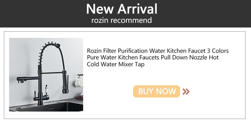 Rozin Black Spring Pull Down Kitchen Sink Faucet Deck Mounted Dual Spout Hot & Cold Water Mixer Tap Crane,Single Handle,SUS 304