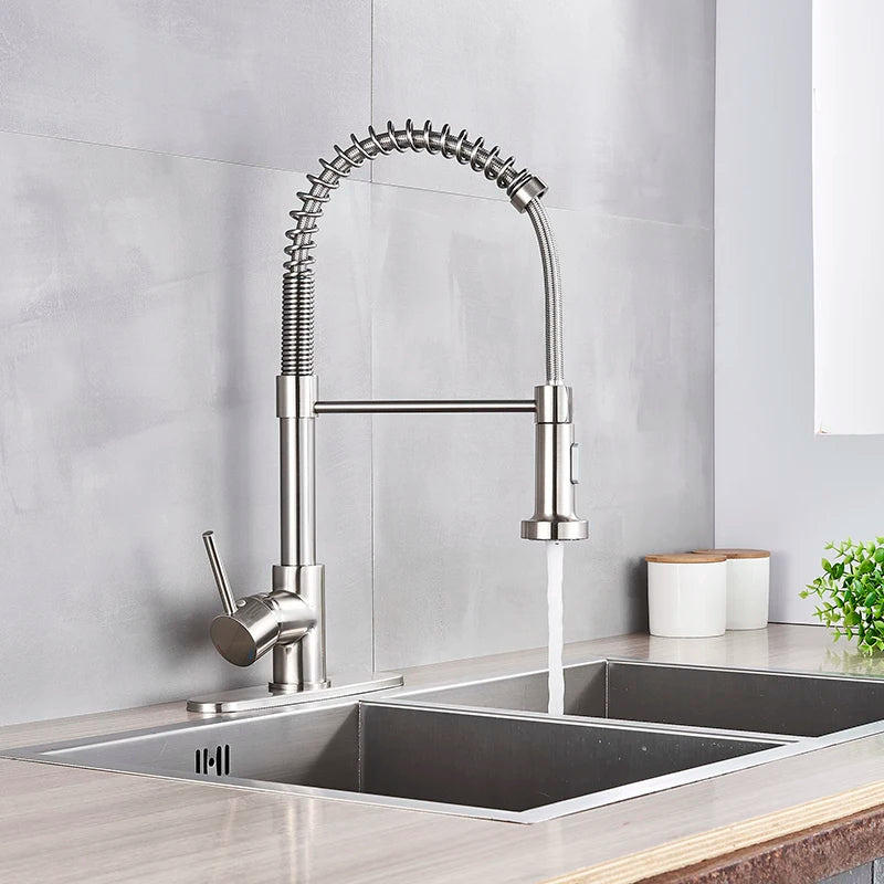 Matte Black Pull Down Kitchen Faucet Chrome Dual Modes Nozzle Hot Cold Water Mixer Crane Tap Brass Spring Kitchen Sink Faucets