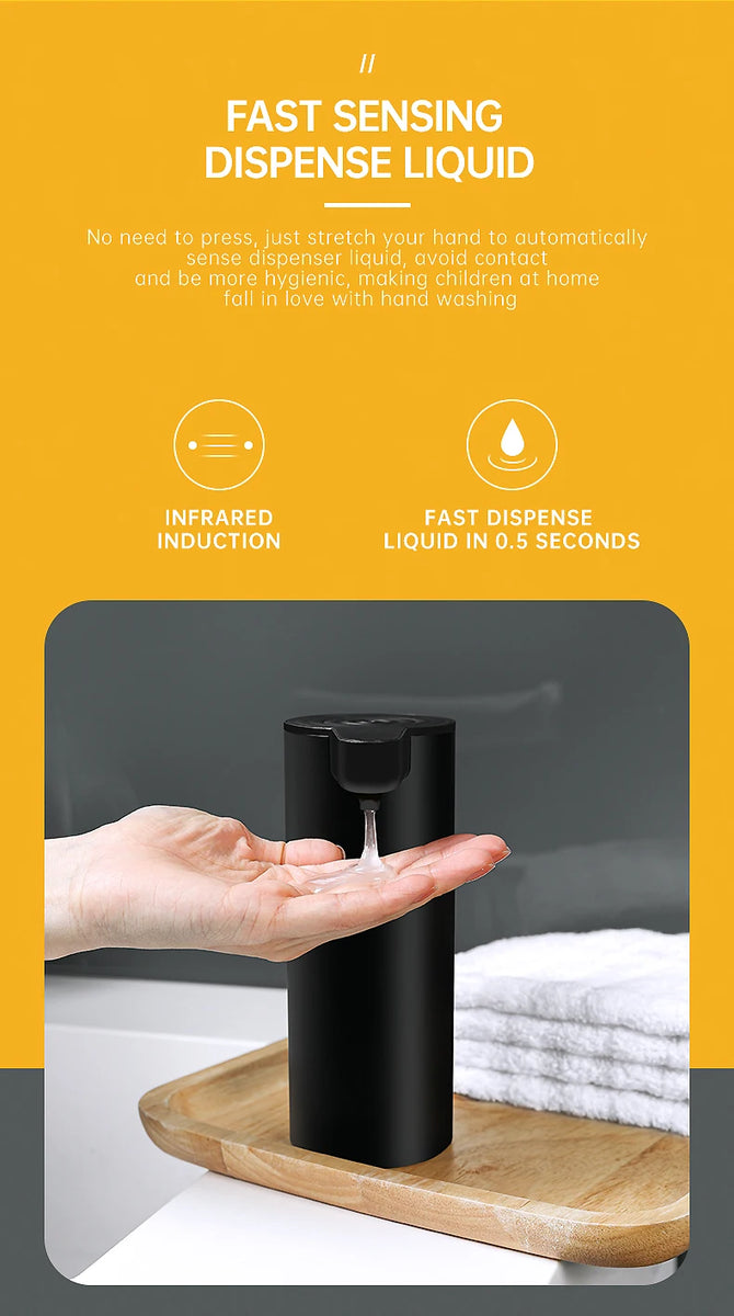 Black Sensor Non-contact Liquid Soap Dispenser for Kitchen Automatic Washing Hand Machine Washer Shampoo Detergent Dispenser