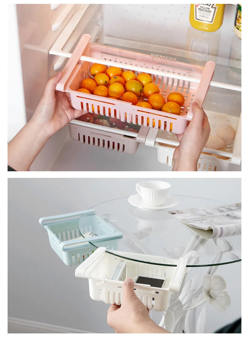 Hanging Refrigerator Storage Basket Adjustable Fresh-keeping Save Space Storage Box Fruit Egg Vegeta Refrigerator Organizer