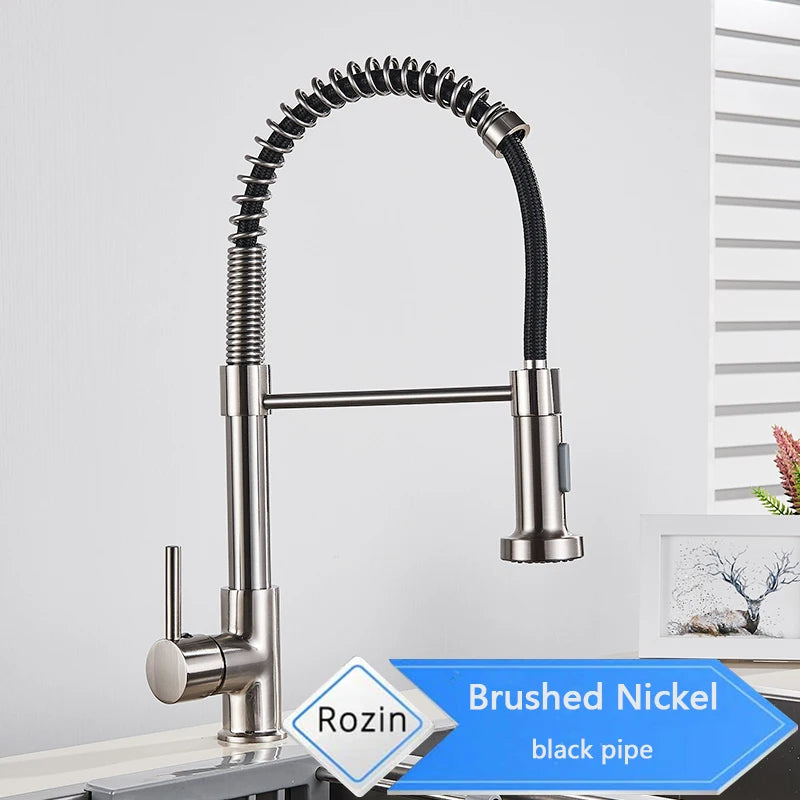 Rozin Brushed Nickel Kitchen Faucet Deck Mounted Mixer Tap 360 Degree Rotation Stream Sprayer Nozzle Kitchen Sink Hot Cold Taps