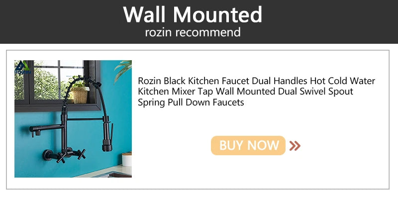 Rozin Black Spring Pull Down Kitchen Sink Faucet Deck Mounted Dual Spout Hot & Cold Water Mixer Tap Crane,Single Handle,SUS 304