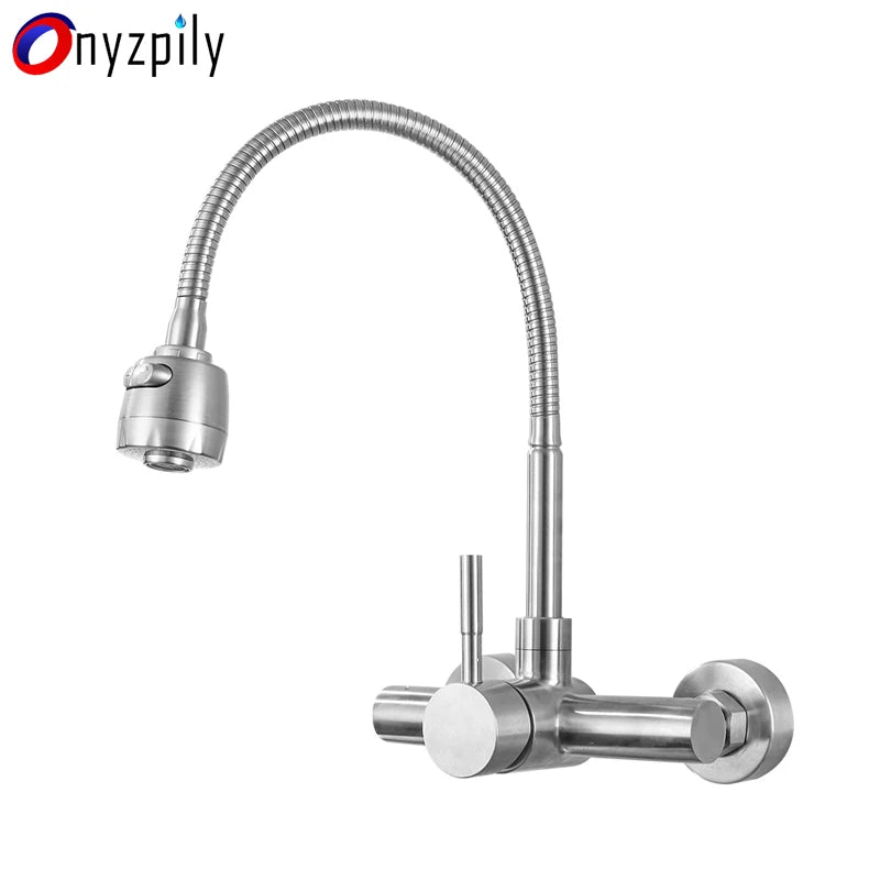 Onyzpily Free Shipping Black Brushed Kitchen Faucet Wall Mounted 2 Models Hot&Cold Water Sink Faucet 360 Rotation Sprayer Taps