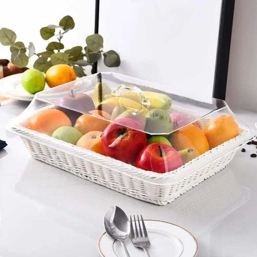 Wicker Bread Basket Serving Vegetable Bread Serving Lid Food Box Baskets With Acrylic Supplies Storage Kitchen Fruit Picnic O0T0