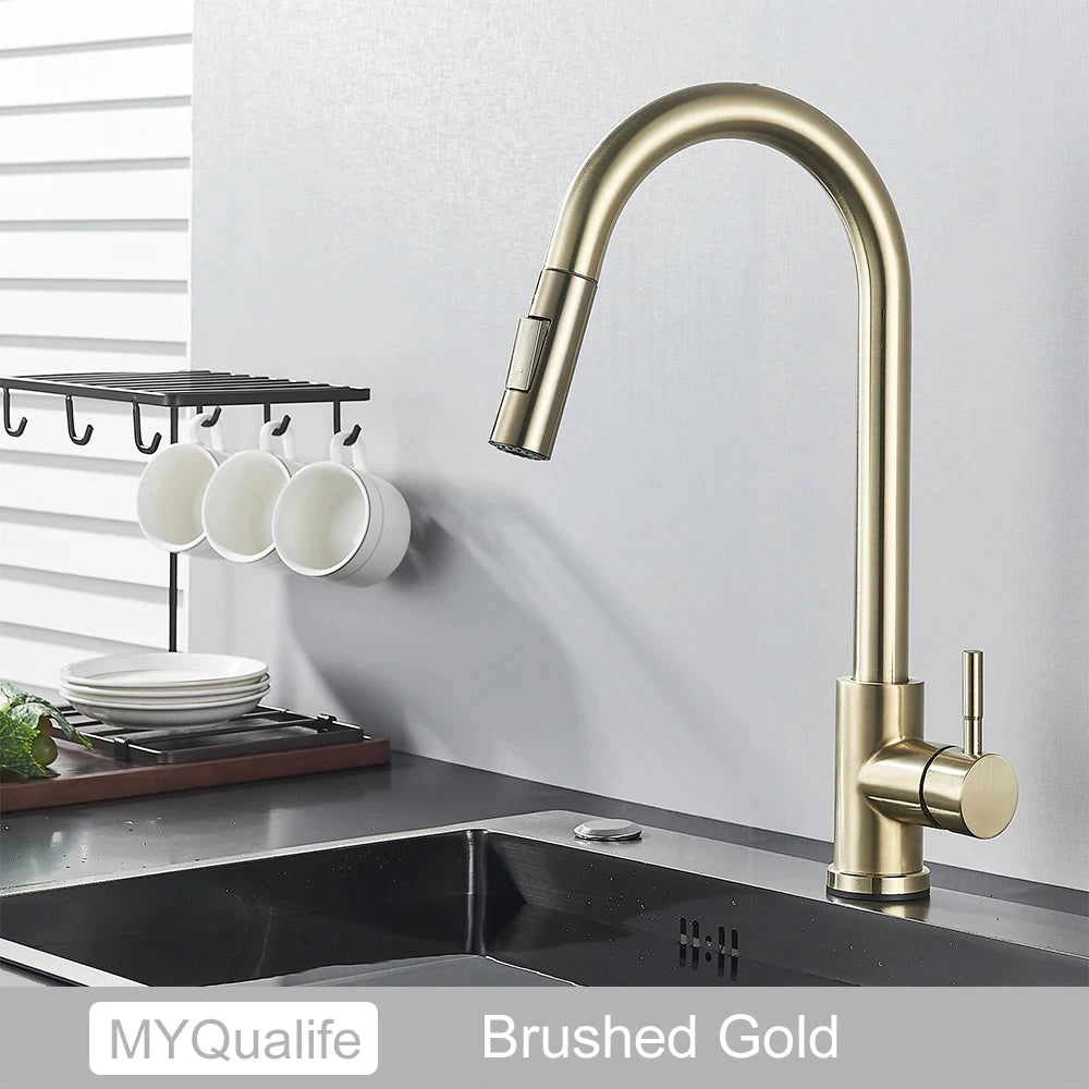 Black Kitchen Faucet Two Function Single Handle Pull Out Mixer Hot and Cold Water Taps Deck Mounted