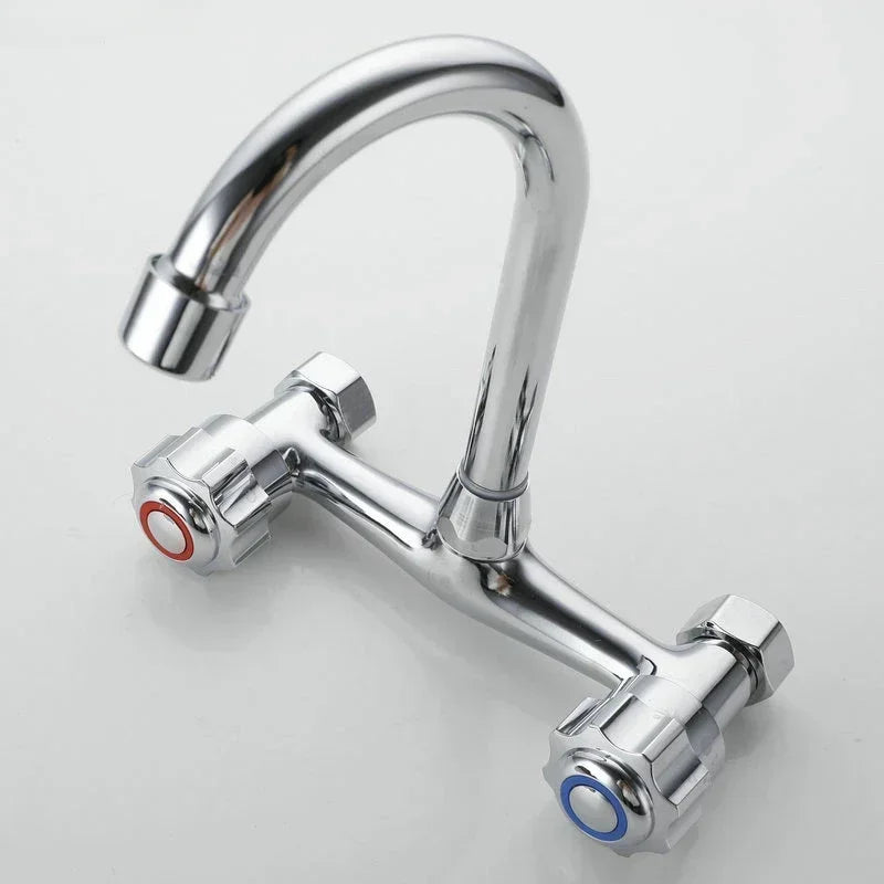 Wall Mounted Kitchen Mixer Tap Double Handle Kitchen Faucet Cold and Hot Water Tap 360 Rotation Sink Faucet Kitchen Accessories