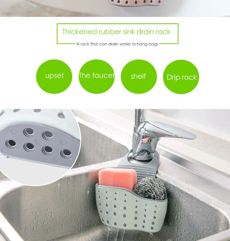 Kitchen Sink Holder Hanging Drain Basket Adjustable Soap Sponge Shelf Organizer Bathroom Faucet Holder Rack Kitchen Accessories