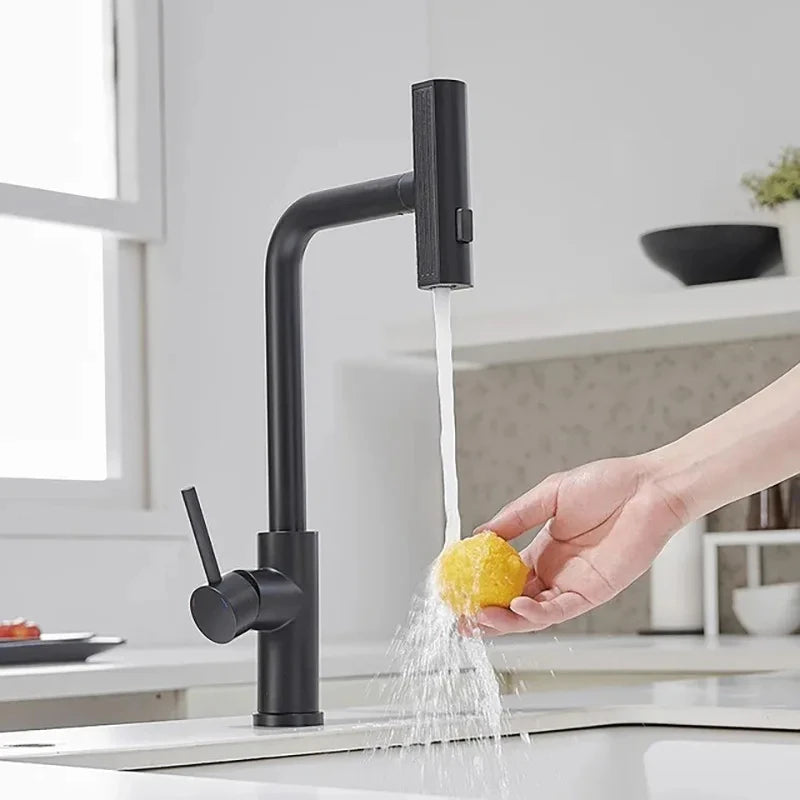 Black Kitchen Faucets Gray Pull Out Rotation Waterfall Stream Sprayer Head Sink Mixer Brushed Nickle Water Tap Accessorie