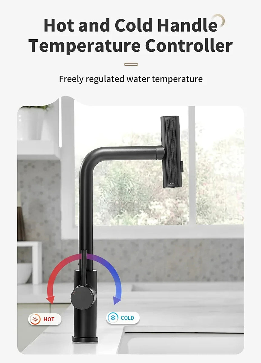 Black Kitchen Faucets Gray Pull Out Rotation Waterfall Stream Sprayer Head Sink Mixer Brushed Nickle Water Tap Accessorie