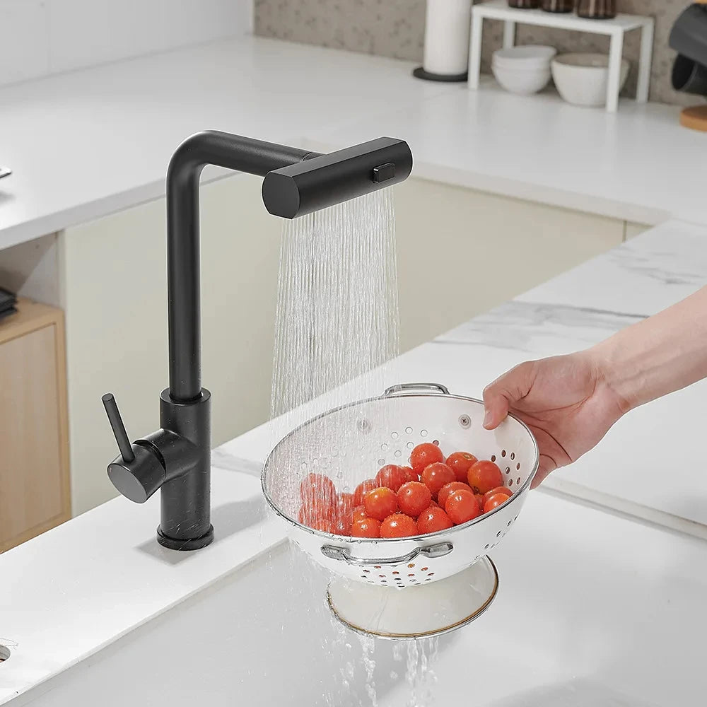 Black Kitchen Faucets Gray Pull Out Rotation Waterfall Stream Sprayer Head Sink Mixer Brushed Nickle Water Tap Accessorie