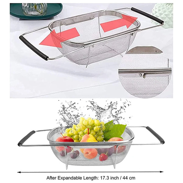 Sink Drainer Vegetable And Fruit Drainer Basket Repeatable Practical Retractable Stainless Steel Kitchen Filter Storage Basket