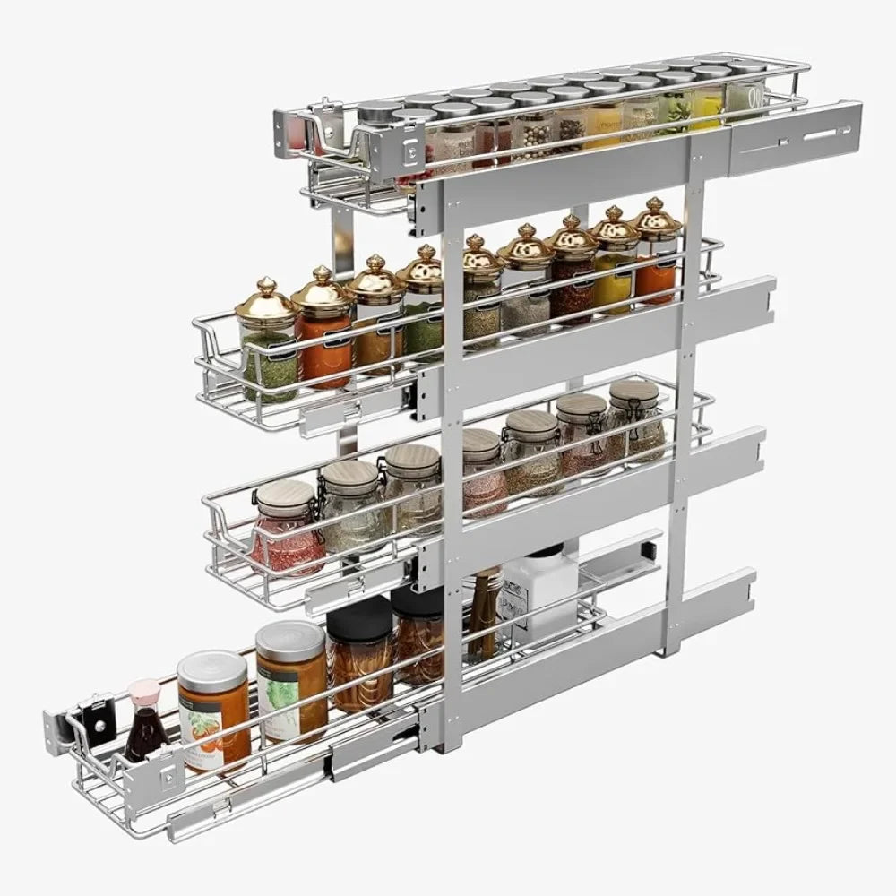 4-Tier Narrow Pull Out Cabinet Organizer, Roll out Spice Rack Holder Shelve 5" W x 21" D