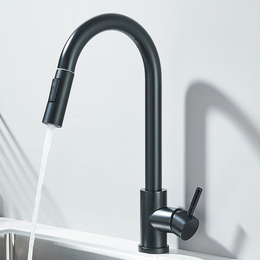 Pull Down Kitchen Sink Faucet Pull Out Two Function Single Handle Hot and Cold Water Mixer Taps Deck Mounted