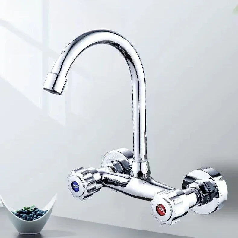 Wall Mounted Kitchen Mixer Tap Double Handle Kitchen Faucet Cold and Hot Water Tap 360 Rotation Sink Faucet Kitchen Accessories