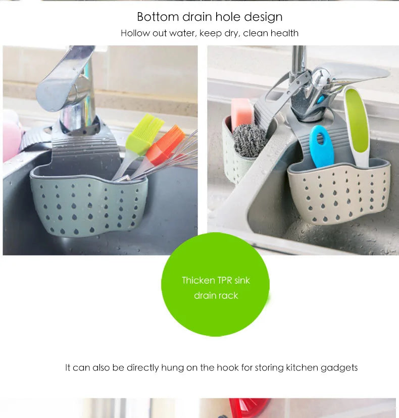 Kitchen Sink Holder Hanging Drain Basket Adjustable Soap Sponge Shelf Organizer Bathroom Faucet Holder Rack Kitchen Accessories