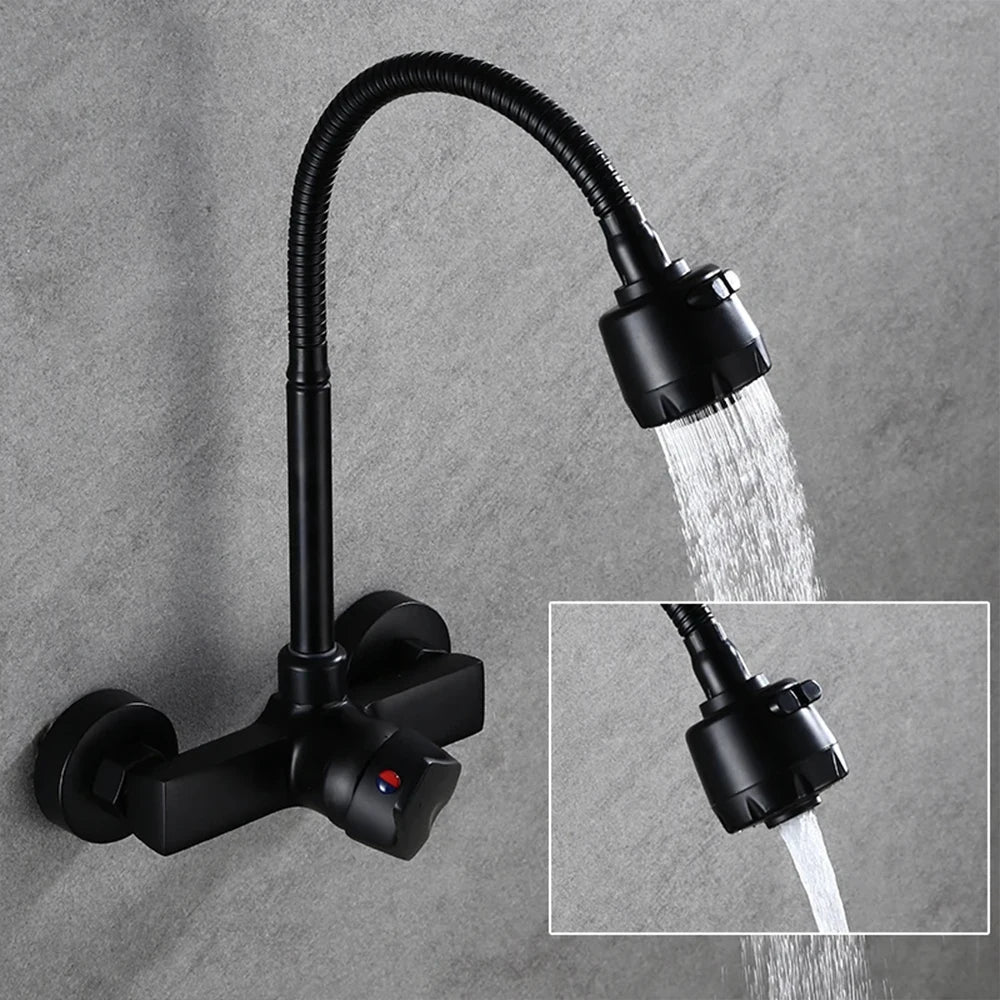 Onyzpily Free Shipping Black Brushed Kitchen Faucet Wall Mounted 2 Models Hot&Cold Water Sink Faucet 360 Rotation Sprayer Taps