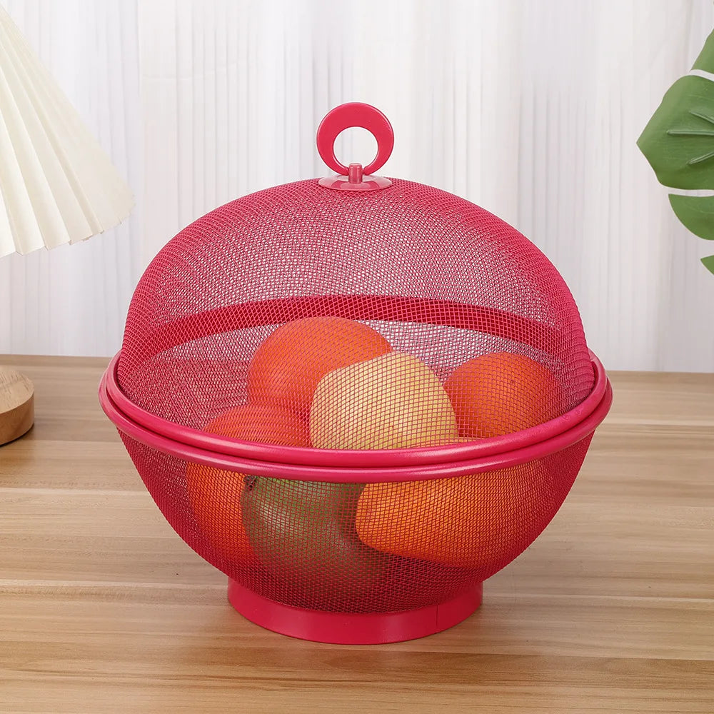 Mesh Fruit Basket with Lid Prevent Fly Stainless Steel Kitchen Drain Basket Vegetables Fruit Holder Kitchen Supplies 그물코 과일 바구니