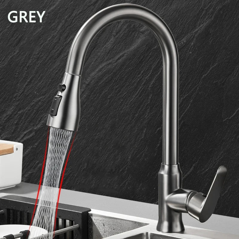 Kitchen Faucet Single Hole Pull-Out Spout Kitchen Sink Mixer Faucet Stream Spray Head Gun Gray/Black Mixer Faucet