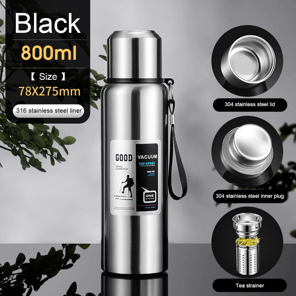 600-2000ml Thermal Water Bottle Stainless Steel Thermo Bottle Coffee Tea Insulated Vacuum Tumbler Car Cold Hot Drinking Kettle