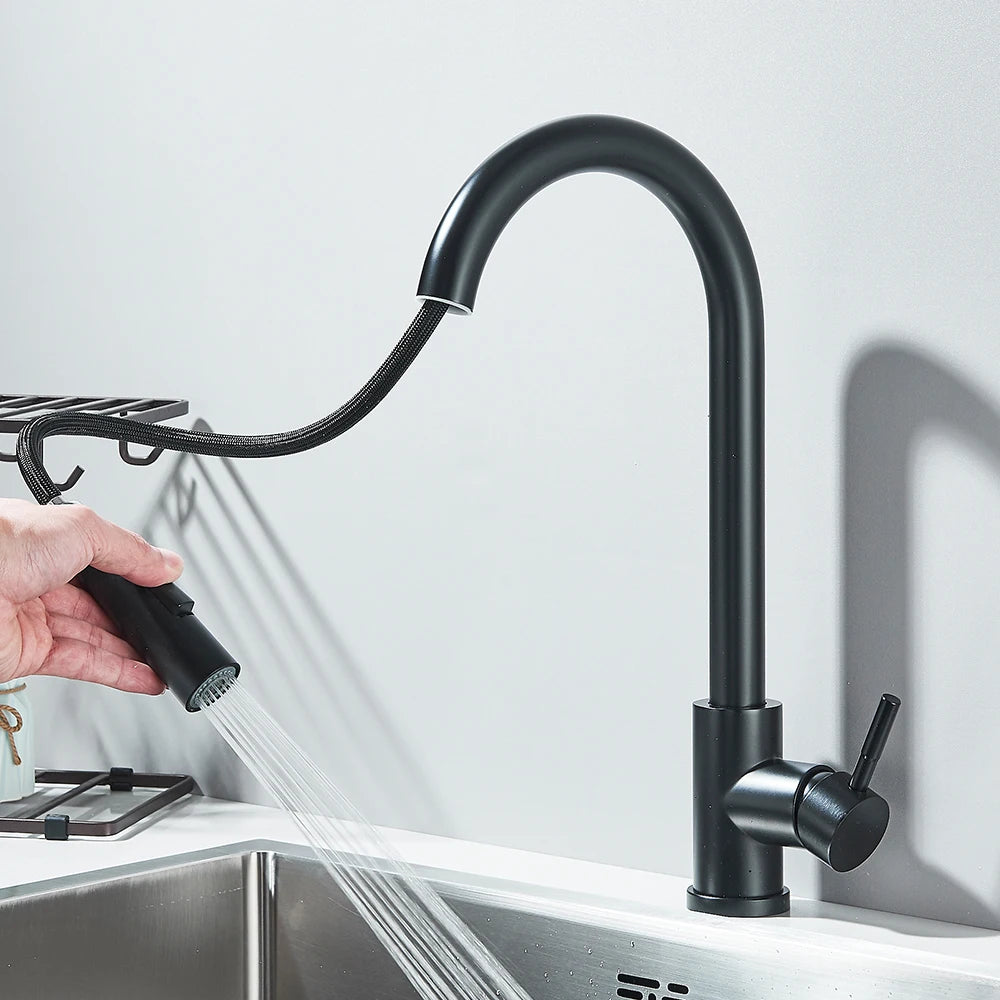 Pull Down Kitchen Sink Faucet Pull Out Two Function Single Handle Hot and Cold Water Mixer Taps Deck Mounted