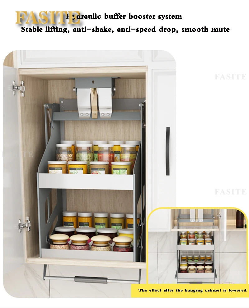 Kitchen Cabinet Pull-down Lift Basket Storage Spice Racks Wall Cabinet Up and Down Vertical Lift Drawer Baskets 45/55/*28*52CM