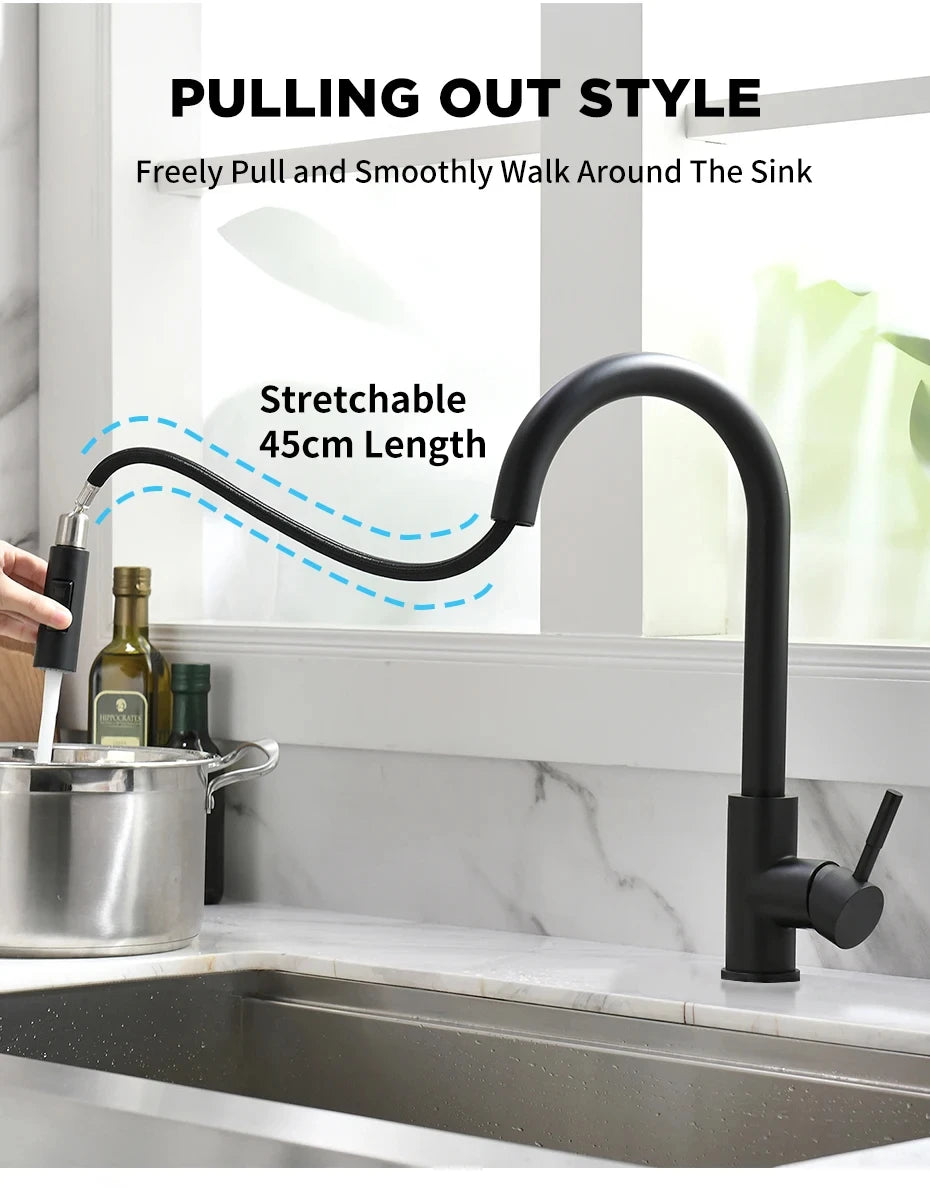 G1/2 Kitchen Faucet Black Surface Water Faucet Kitchen Sink Faucet Pull-out Kitchen Faucet Single Hole Tap