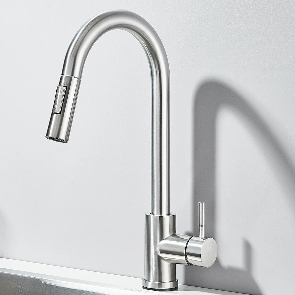 Pull Down Kitchen Sink Faucet Pull Out Two Function Single Handle Hot and Cold Water Mixer Taps Deck Mounted