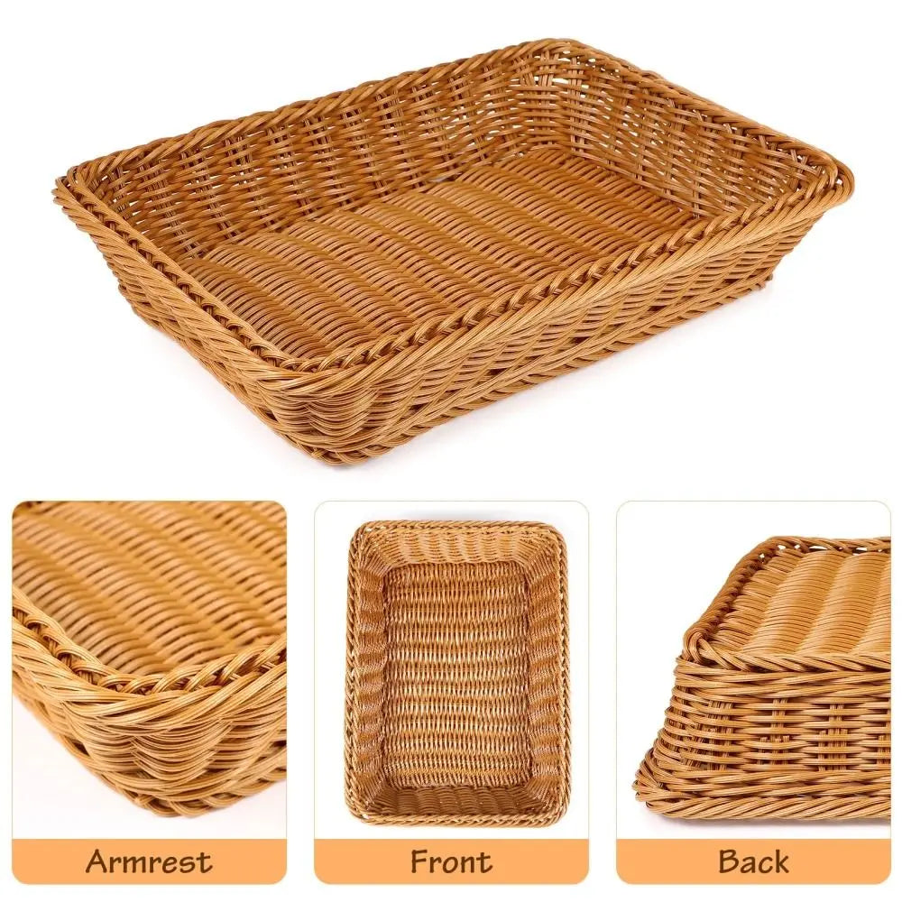 1Pcs Imitation Rattan Woven Basket Lid Transparent Vegetable Bread Serving Food Serving Basket with Acrylic Lid Tabletop