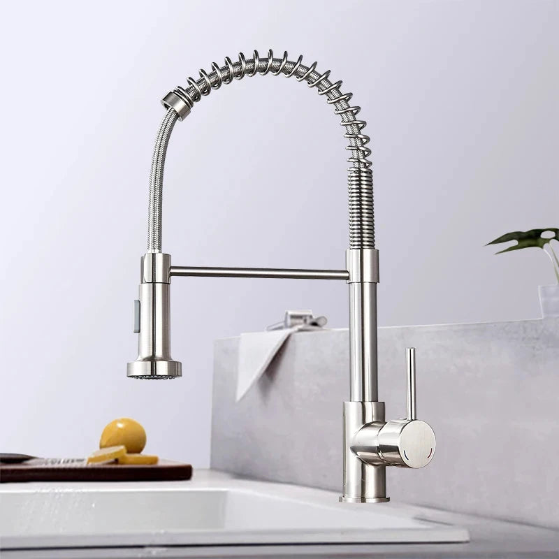 Matte Black Pull Down Kitchen Faucet Chrome Dual Modes Nozzle Hot Cold Water Mixer Crane Tap Brass Spring Kitchen Sink Faucets