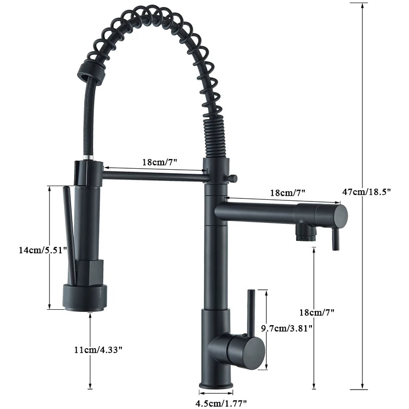 Rozin Black Spring Pull Down Kitchen Sink Faucet Deck Mounted Dual Spout Hot & Cold Water Mixer Tap Crane,Single Handle,SUS 304