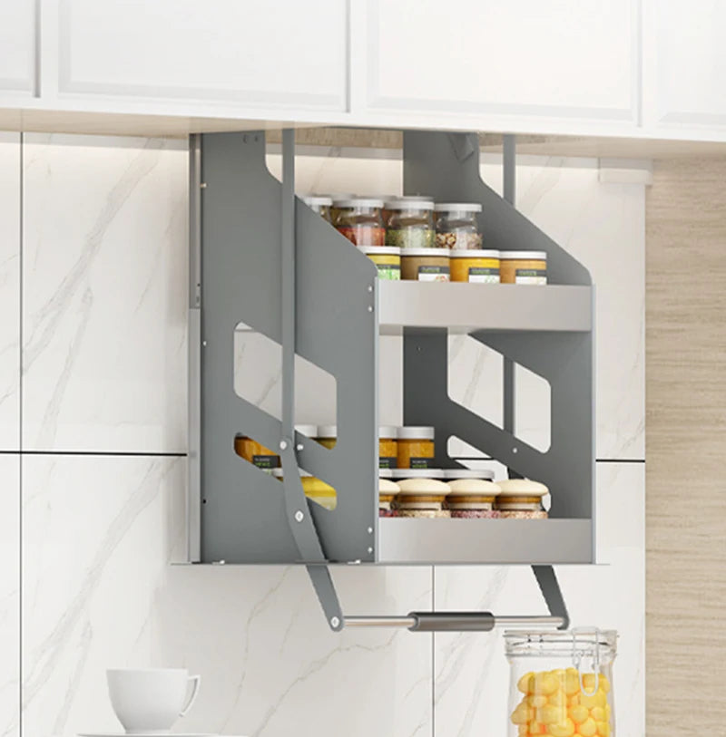 Kitchen Cabinet Pull-down Lift Basket Storage Spice Racks Wall Cabinet Up and Down Vertical Lift Drawer Baskets 45/55/*28*52CM