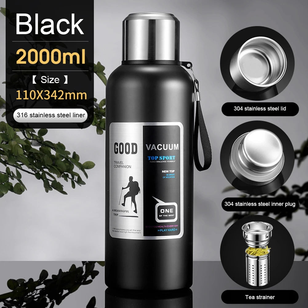 600-2000ml Thermal Water Bottle Stainless Steel Thermo Bottle Coffee Tea Insulated Vacuum Tumbler Car Cold Hot Drinking Kettle