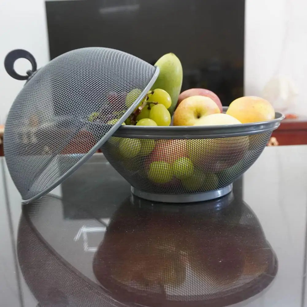 Mesh Fruit Basket with Lid Large Capacity Food Grade Prevent Fly Stainless Steel Kitchen Drain Basket Vegetables Fruit Holder