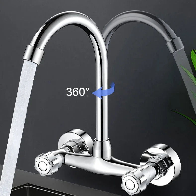 Wall Mounted Kitchen Mixer Tap Double Handle Kitchen Faucet Cold and Hot Water Tap 360 Rotation Sink Faucet Kitchen Accessories