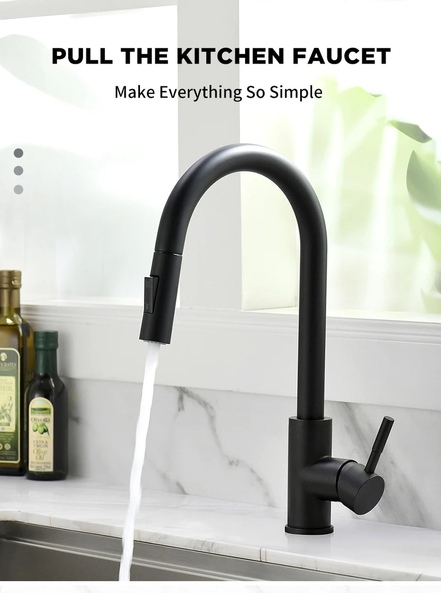 G1/2 Kitchen Faucet Black Surface Water Faucet Kitchen Sink Faucet Pull-out Kitchen Faucet Single Hole Tap