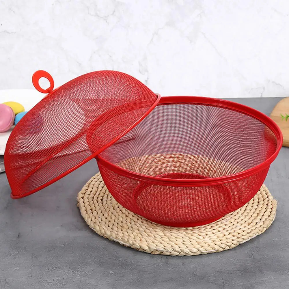 Mesh Fruit Basket with Lid Large Capacity Food Grade Prevent Fly Stainless Steel Kitchen Drain Basket Vegetables Fruit Holder