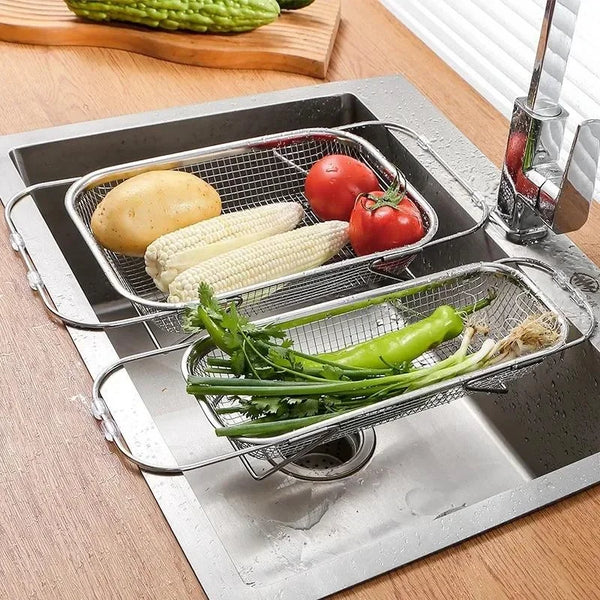 Stainless Steel Retractable Drain Basket Home Vegetable Washing Basket Fruit Vegetable Filter Basket Kitchen Sink Drain Racks