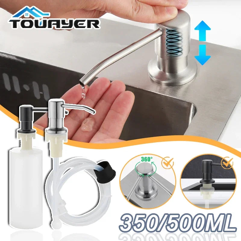 500/350ML Kitchen Sink Liquid Soap Dispenser Pump Stainless Steel Liquid Soap Bottle Sink Hand Pressure Soap Dispenser Bottle